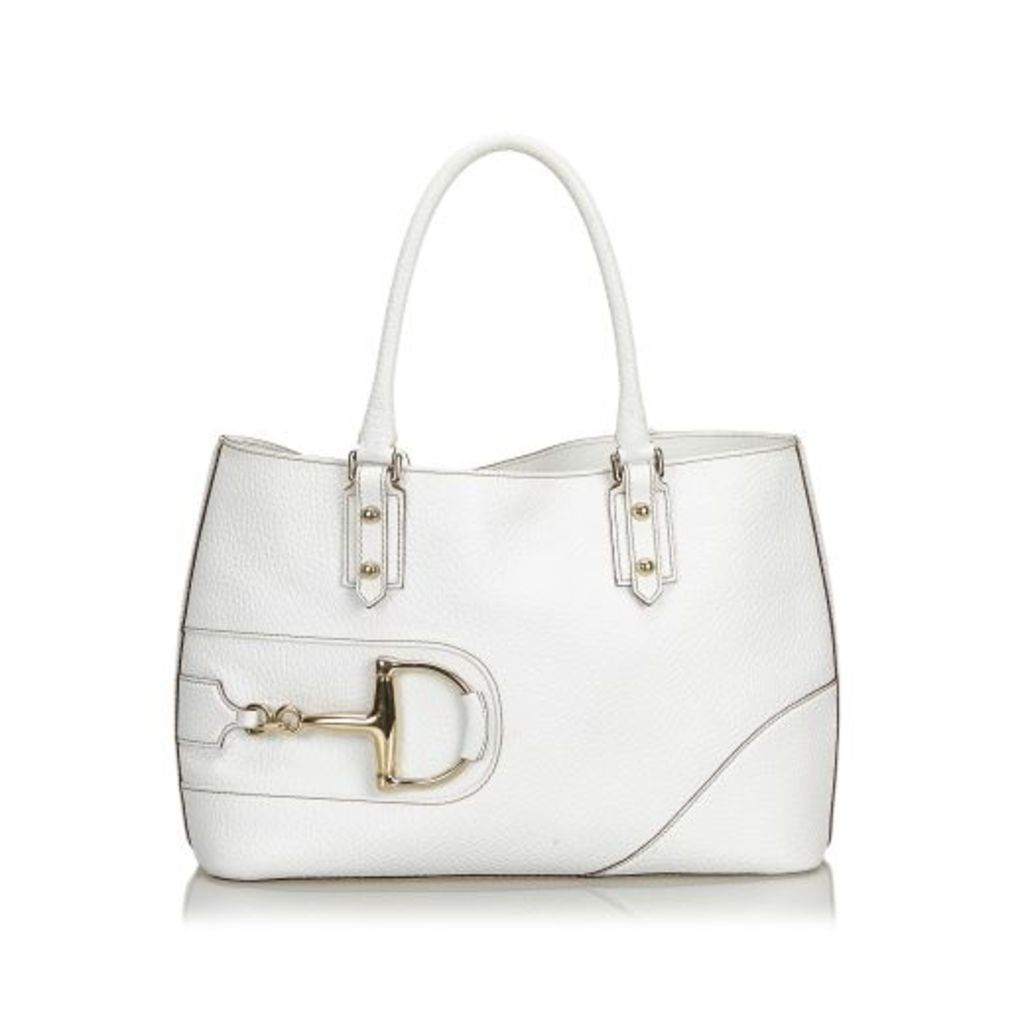 Gucci White Leather Hasler Tote Bag
