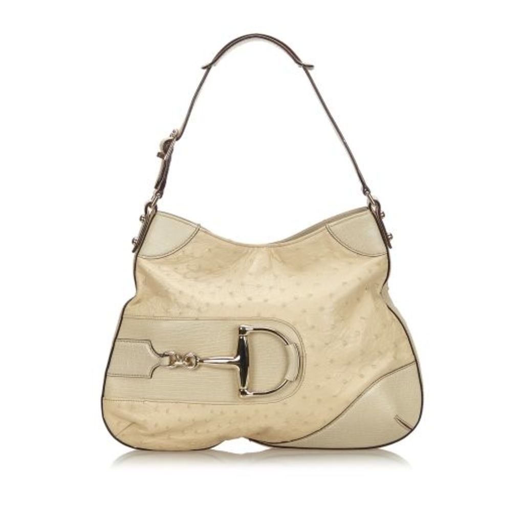 Gucci White Ostrich Leather Hasler Hobo Bag