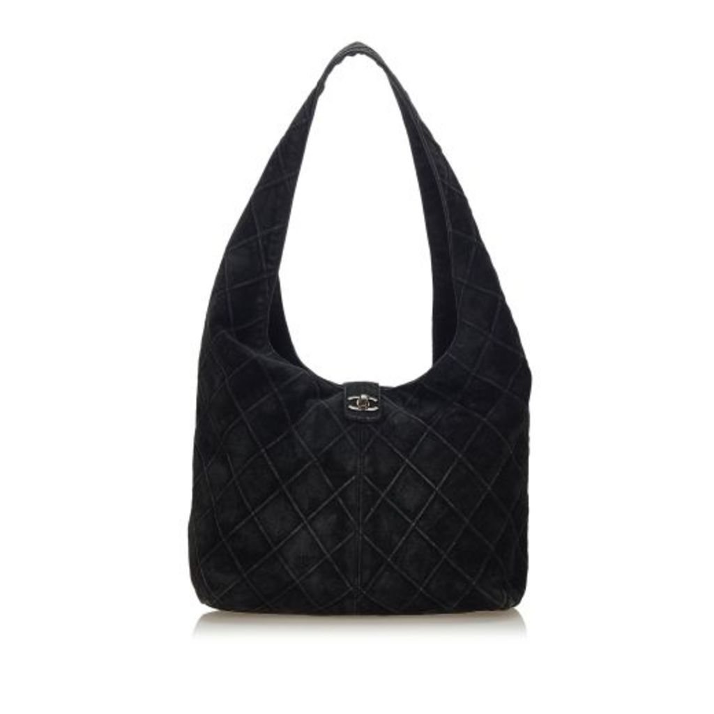 Chanel Black Quilted Suede Shoulder Bag