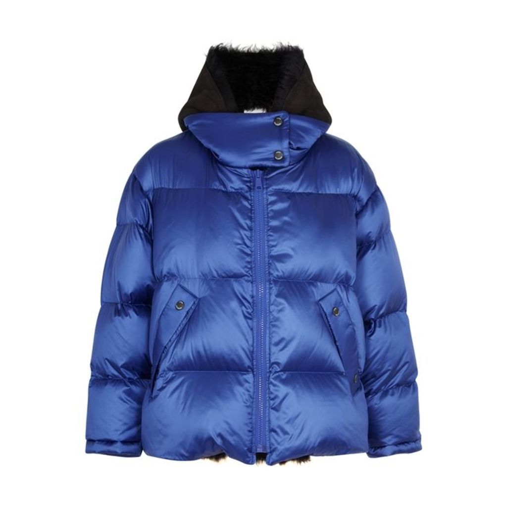 Yves Salomon Metallic Blue Shearling-lined Shell Jacket
