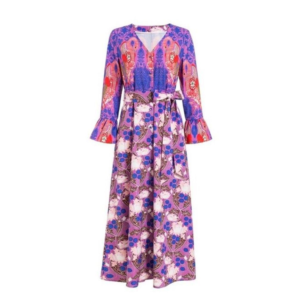 Comino Couture Comino Couture Electric Blue Flamingo Botanical Midi Dress