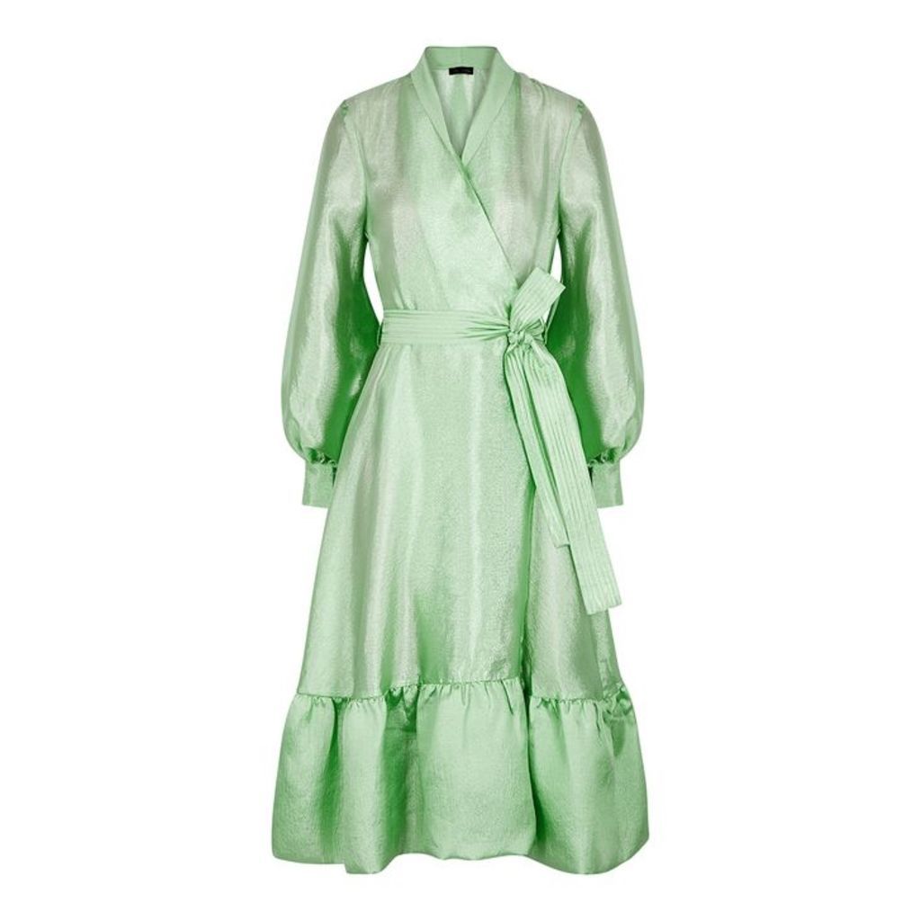 Stine Goya Niki Green Hammered Satin Midi Dress