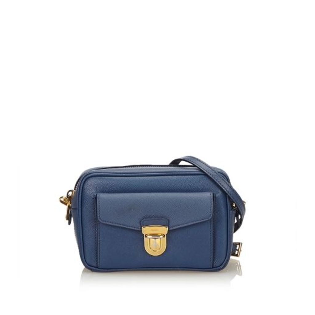 Prada Blue Leather Saffiano Camera Bag