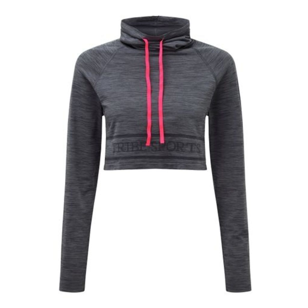 Tribe Sports Cowl Neck Crop - Charcoal Grey