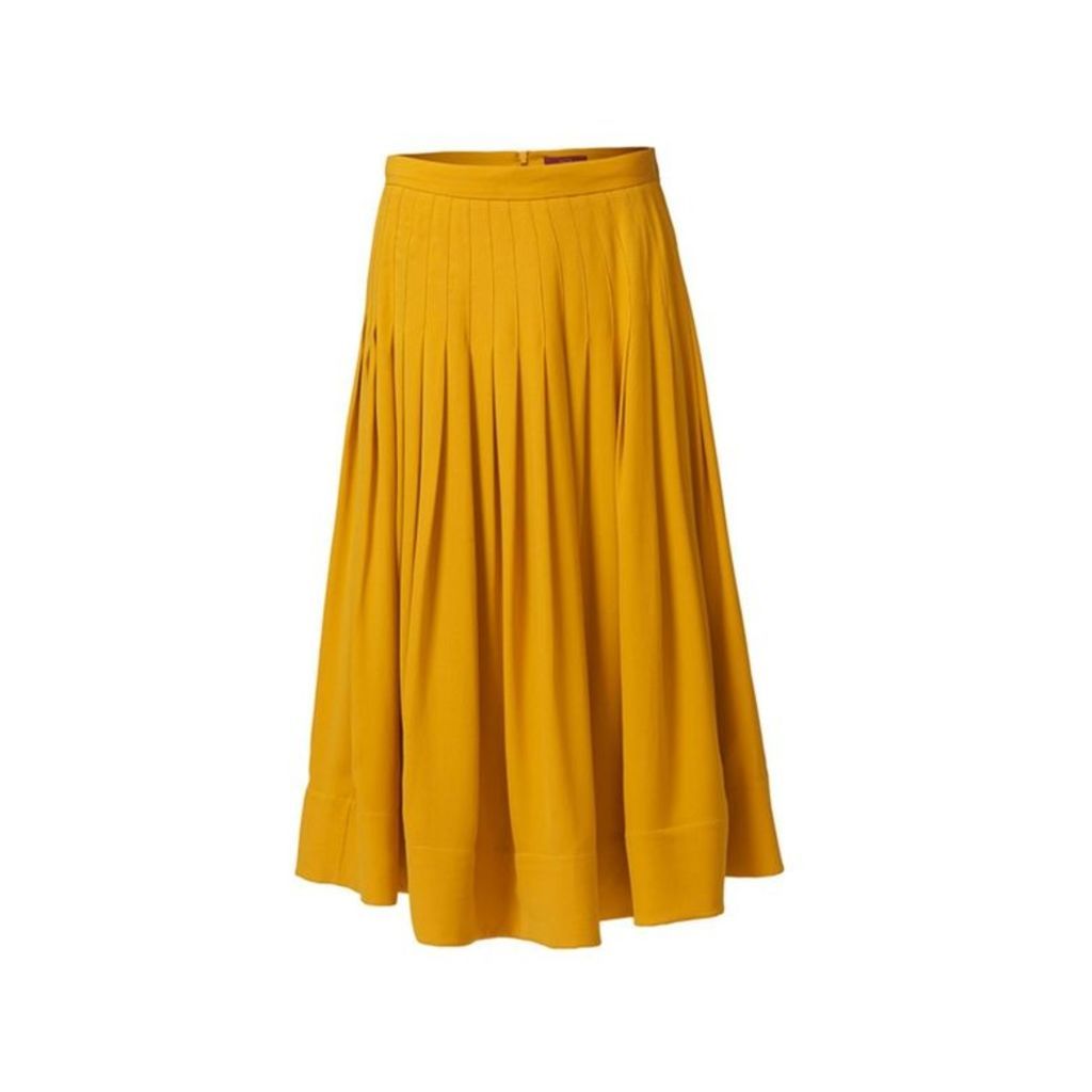 WtR Sky Pleated Yellow Silk Midi Skirt