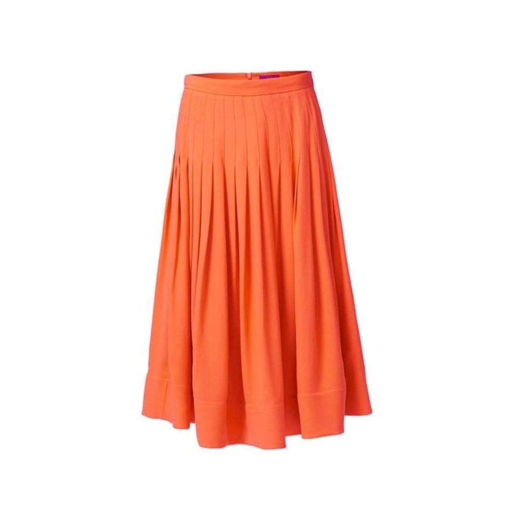 WtR Sky Pleated Orange Silk Midi Skirt