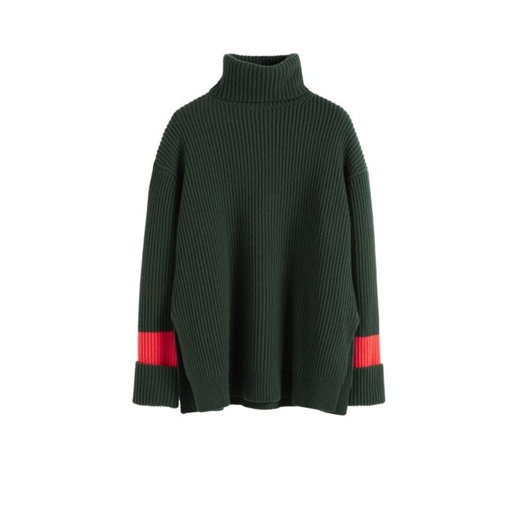 Chinti & Parker Green Rib Merino Wool Rollneck Sweater