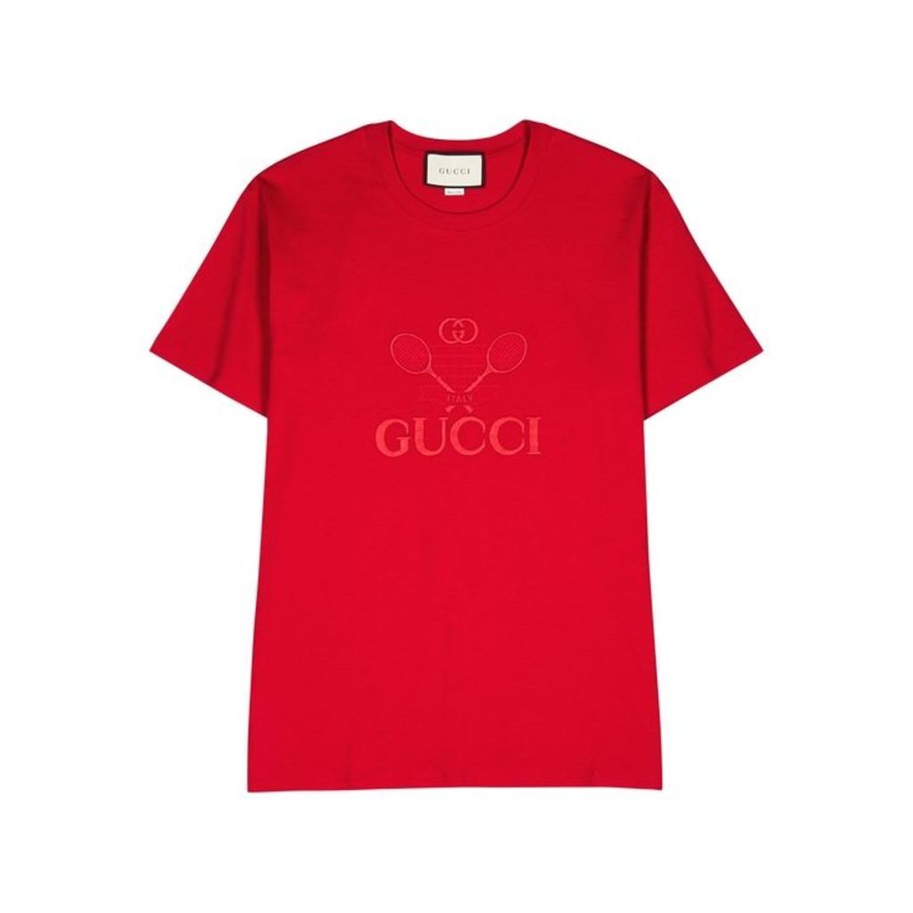 Gucci Red Embroidered Cotton T-shirt