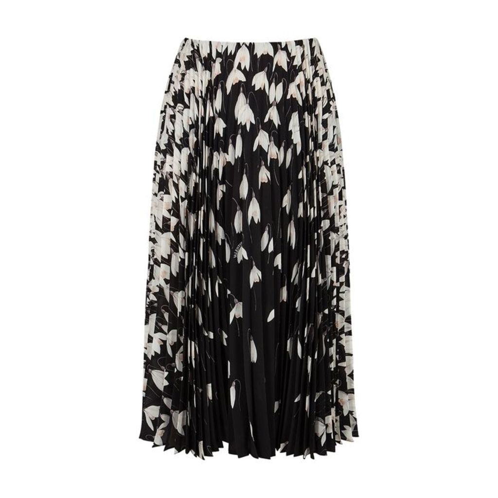 Valentino Floral-print Pleated Silk Midi Skirt