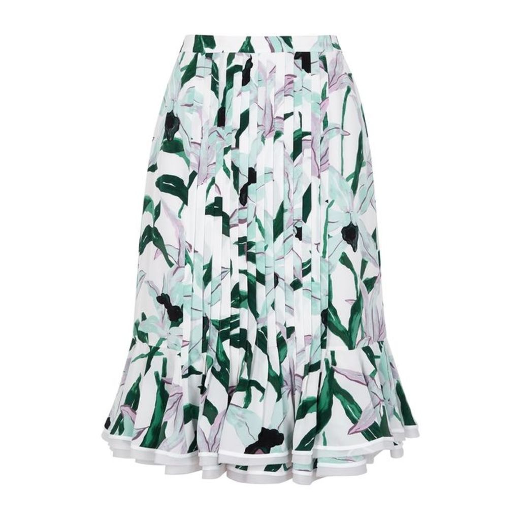 Tory Burch Floral-print Pleated Silk Skirt