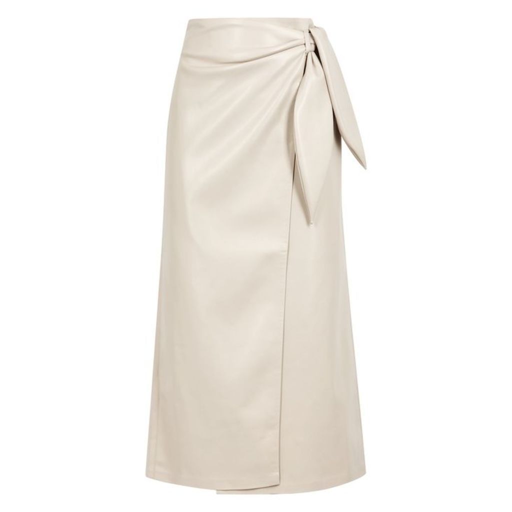 Nanushka Amas Stone Faux Leather Midi Wrap Skirt