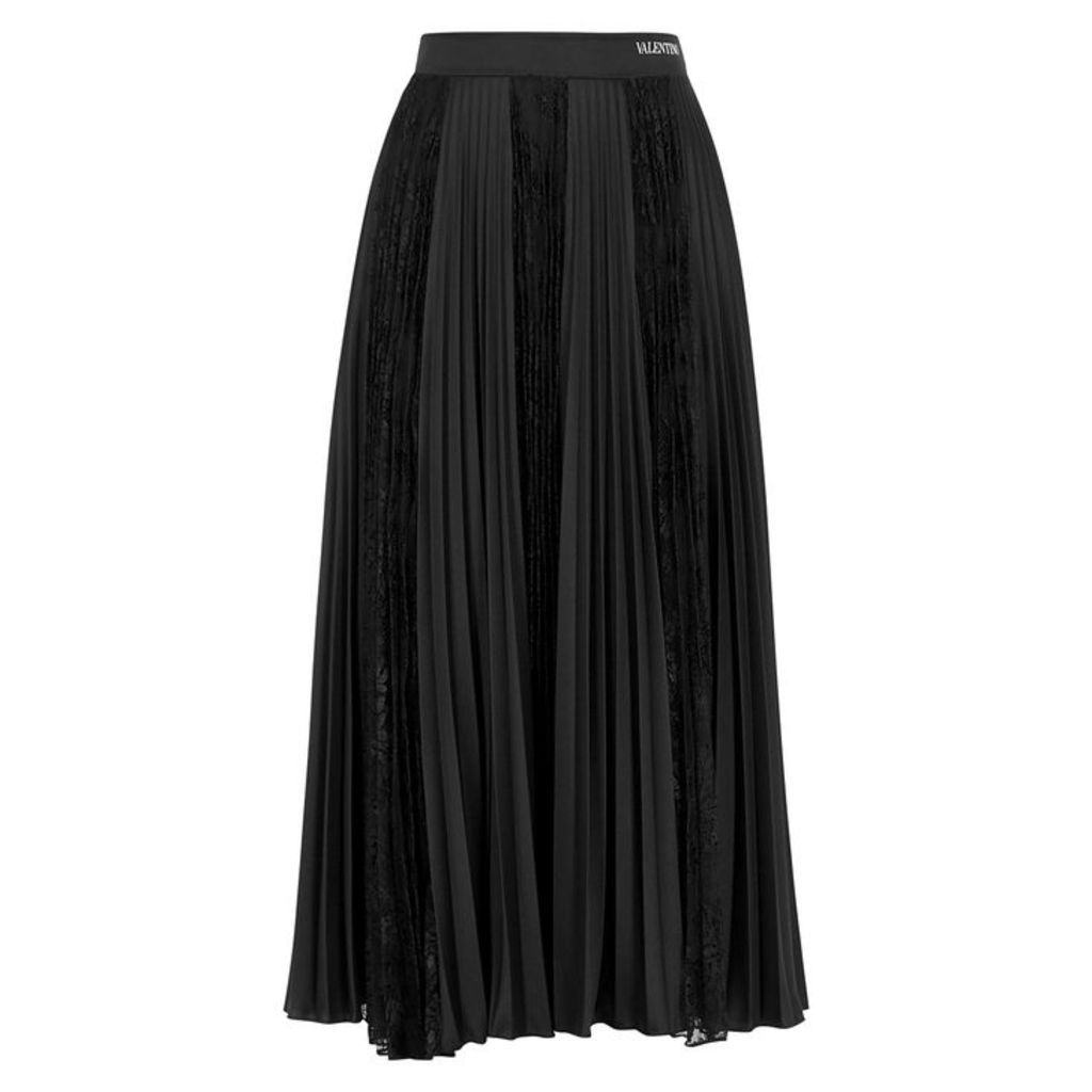 Valentino Black Lace-panelled Jersey Midi Skirt