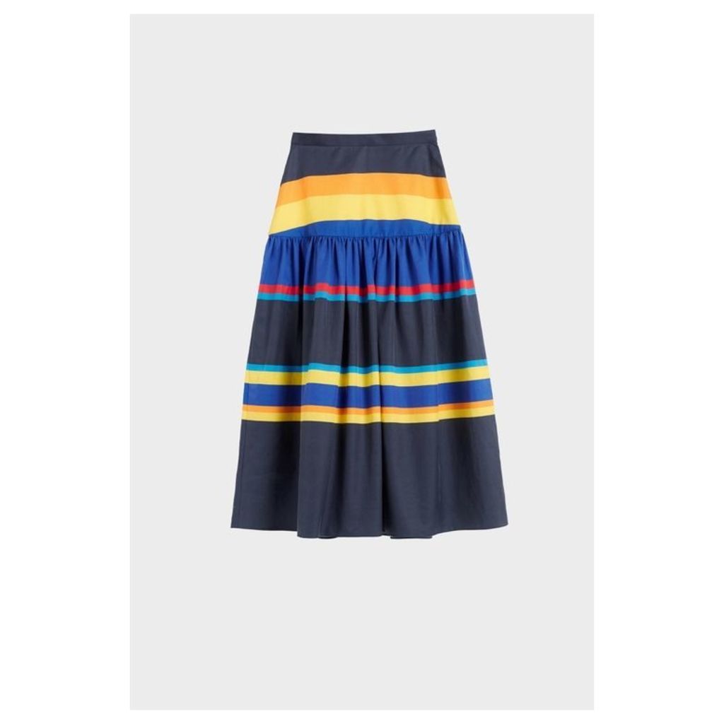Chinti & Parker Navy Sunset Stripe Cotton-silk Midi Skirt