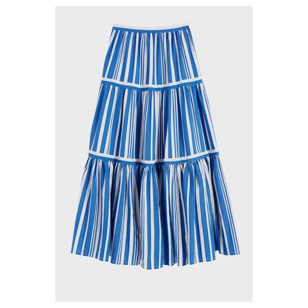 Chinti & Parker Blue Striped Parasol Tiered Maxi Skirt
