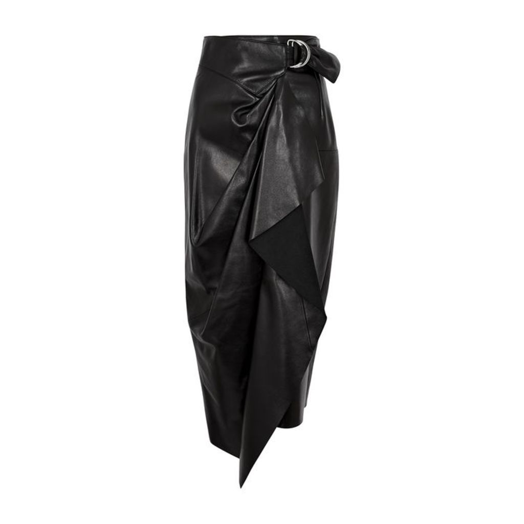 Isabel Marant Fiova Black Draped Leather Midi Skirt