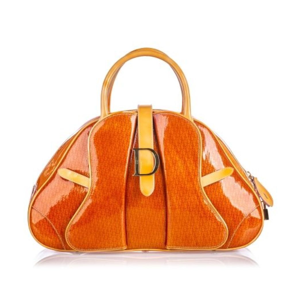 Dior Orange Patent Leather Saddle Dome Handbag
