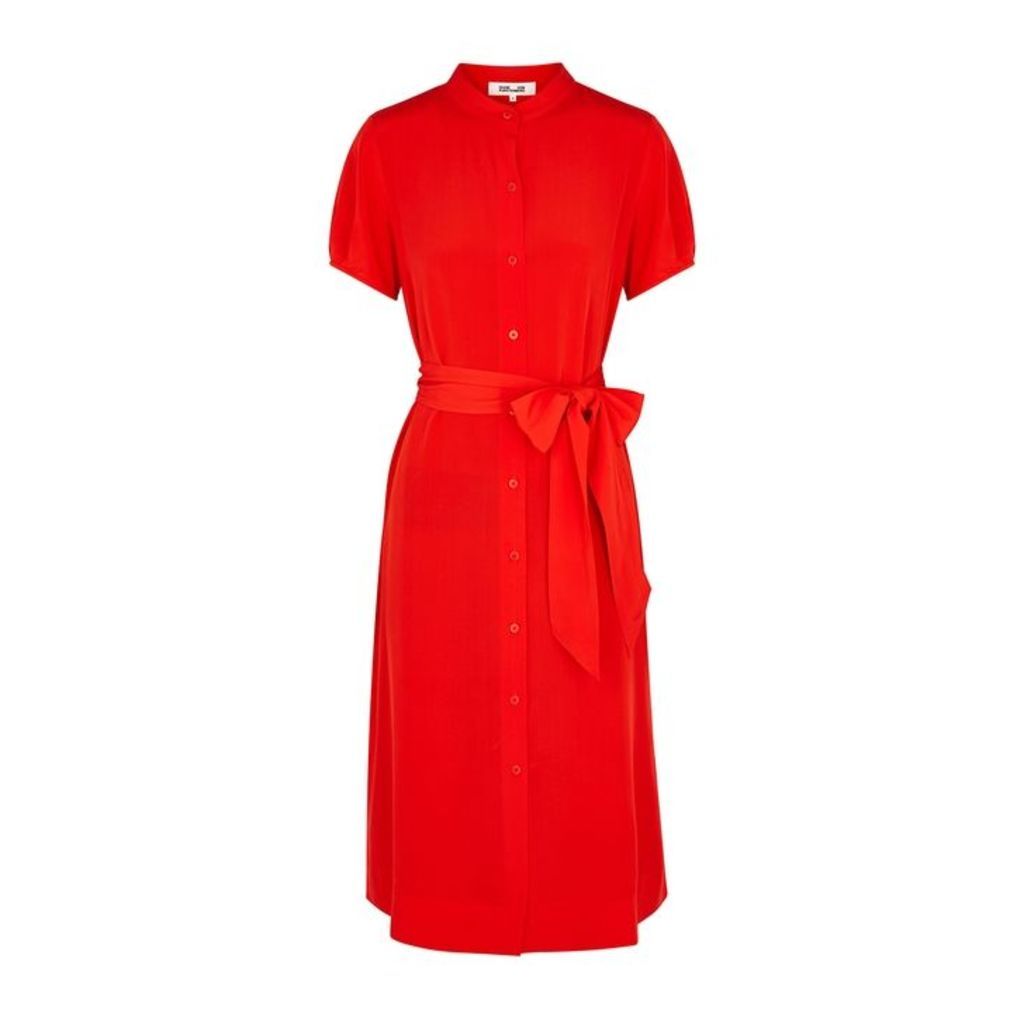 Diane Von Furstenberg Addilyn Red Silk Shirt Dress