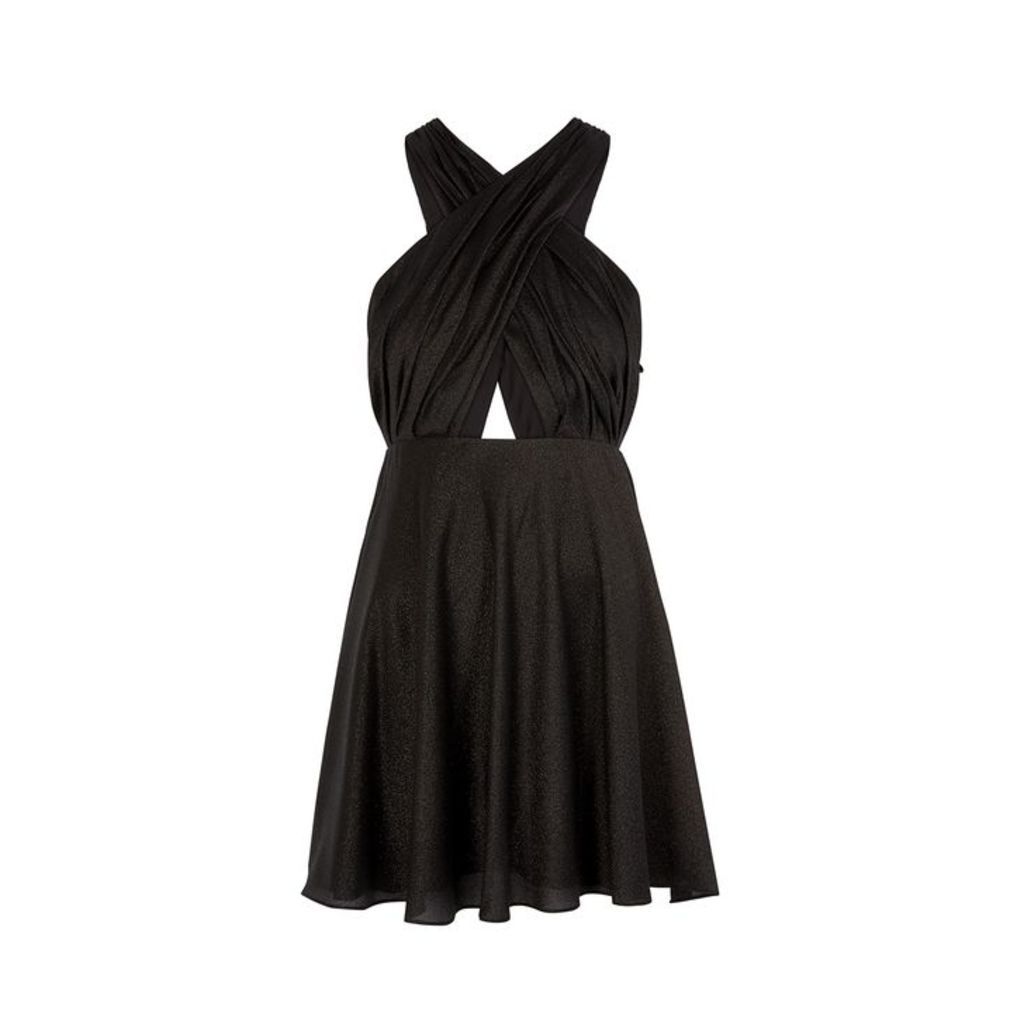 Saint Laurent Black Halter-neck Lamé Mini Dress
