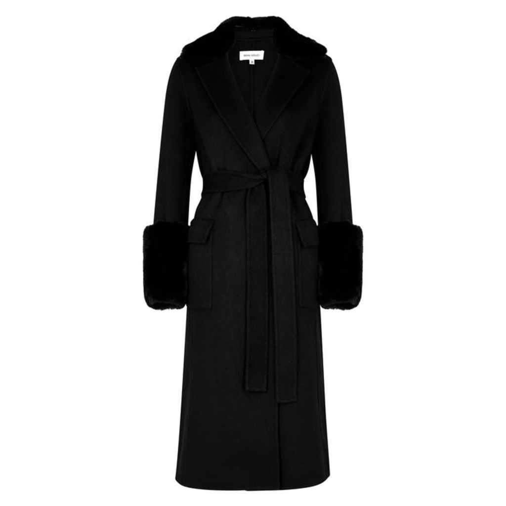 Beau Souci Black Fur-trimmed Wool-blend Coat