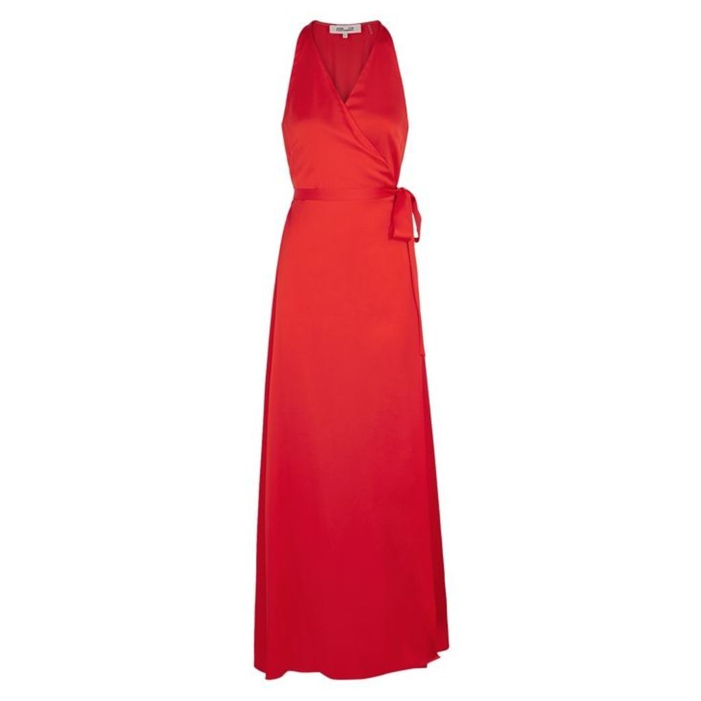 Diane Von Furstenberg Paola Red Satin Wrap Gown