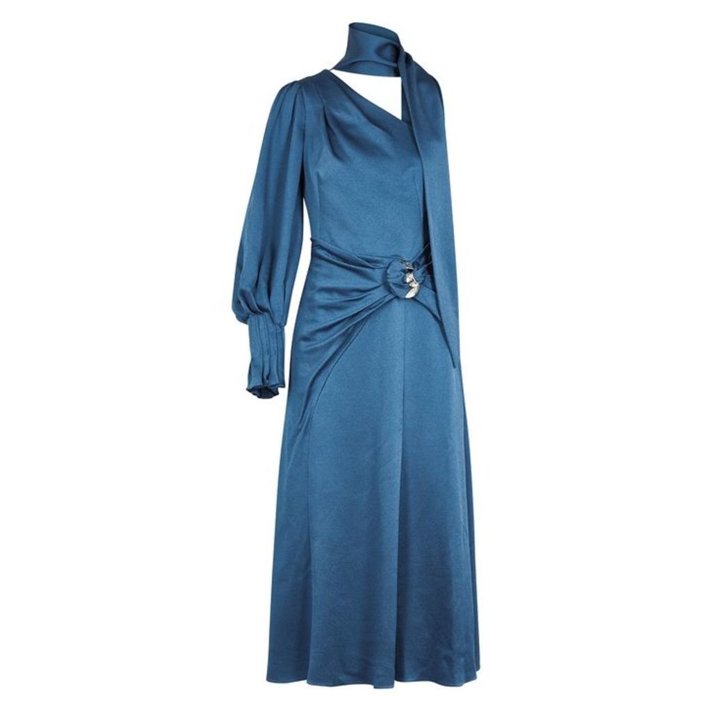 Peter Pilotto Blue One-shoulder Satin Midi Dress