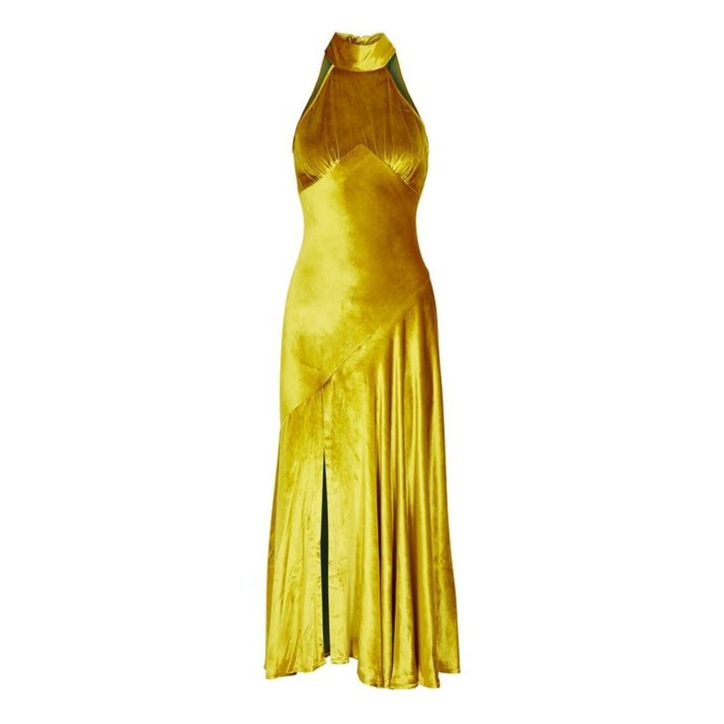 De La Vali Gold Velvet Midi Dress
