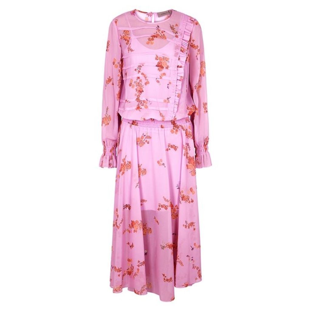 Preen Line Gilda Pink Floral-print Chiffon Midi Dress