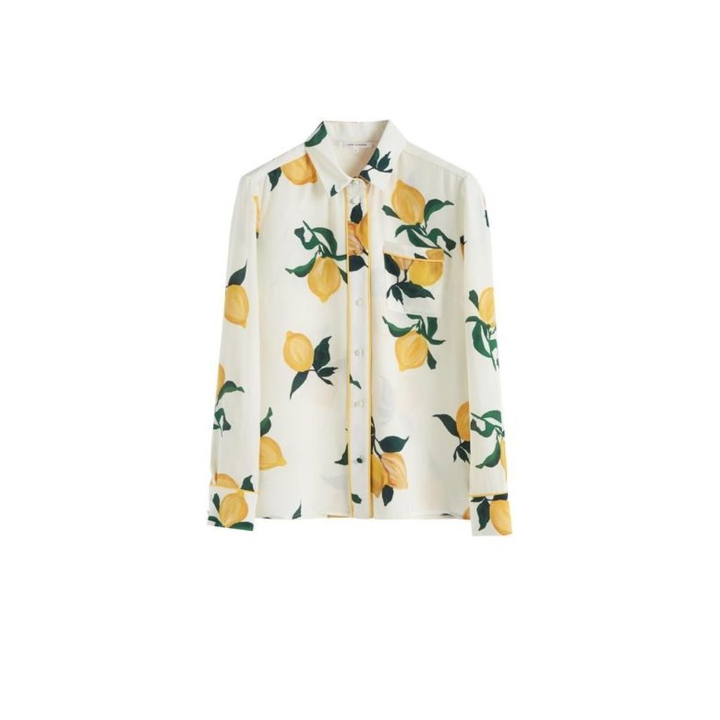 Chinti & Parker White Lemon Print Silk Shirt