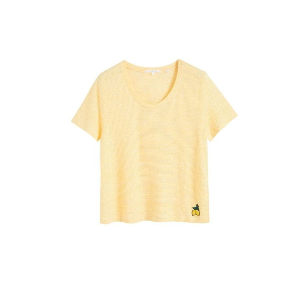Chinti & Parker Yellow Striped Lemon Patch Linen Jersey T-shirt