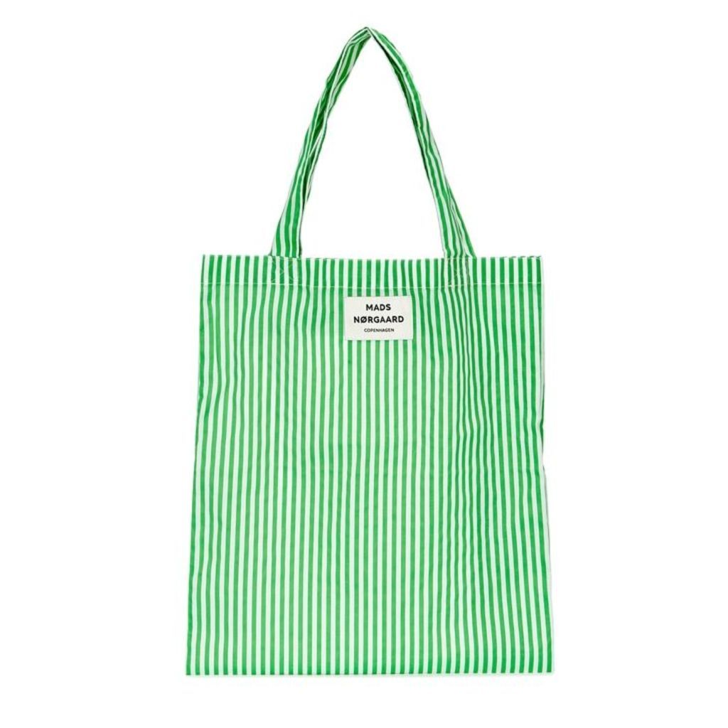 MADS NORGAARD Green Striped Canvas Tote