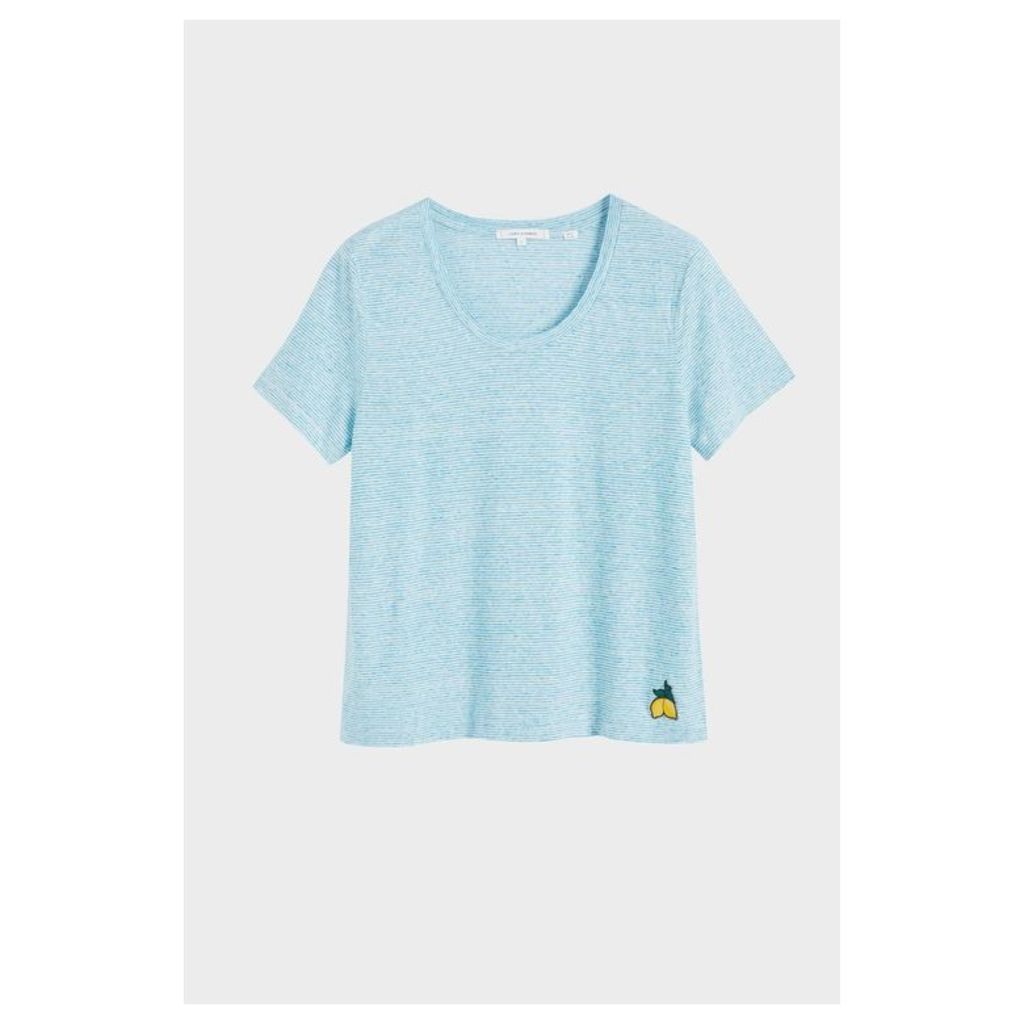 Chinti & Parker Blue Striped Lemon Patch Linen Jersey T-shirt