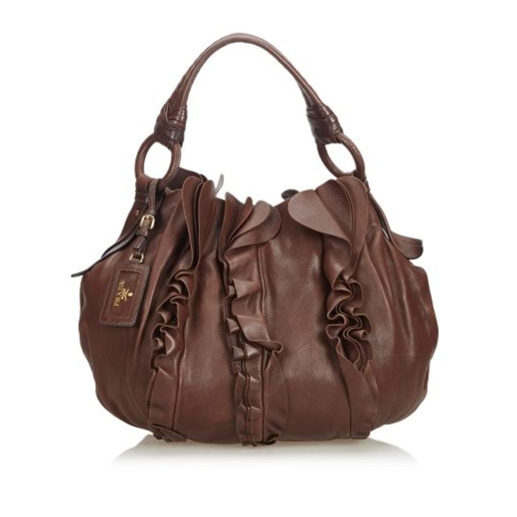 Prada Brown Ruffled Leather Shoulder Bag