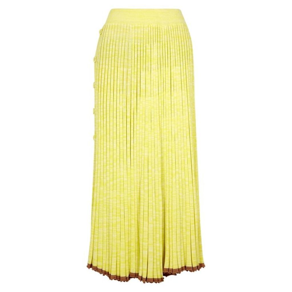 Christopher Esber Yellow Pleated Marl-knit Midi Skirt