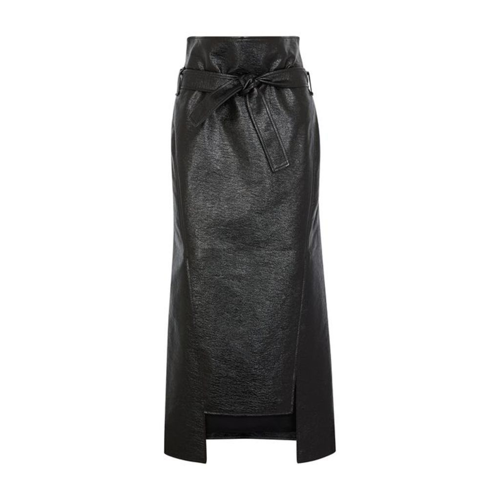 A.W.A.K.E MODE Susan Black Patent Faux Leather Midi Skirt