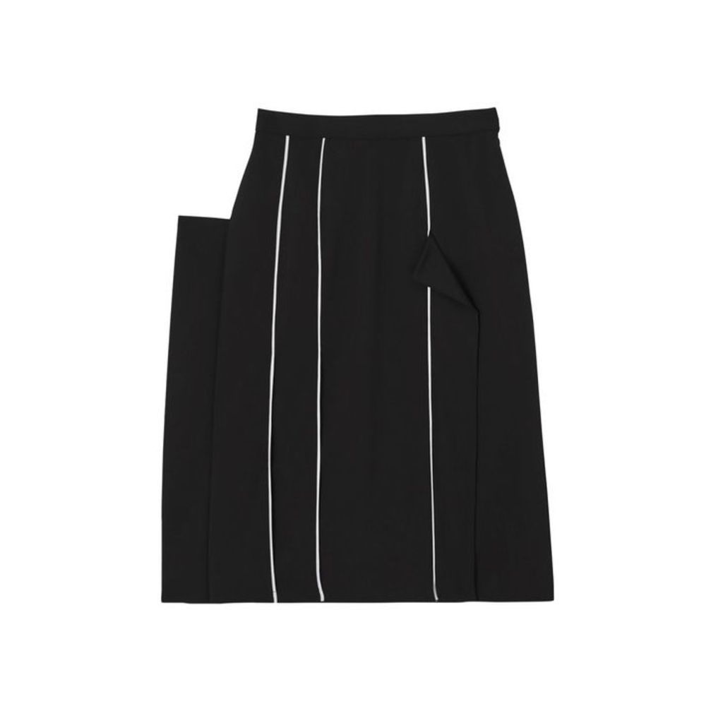 Burberry Piping Detail Stretch Wool Crepe Skirt