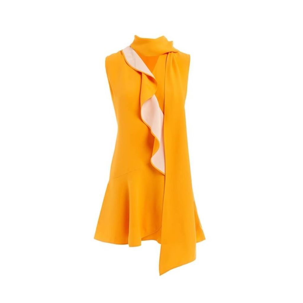 WtR Soko Yellow Silk Ruffle Scarf Mini Dress