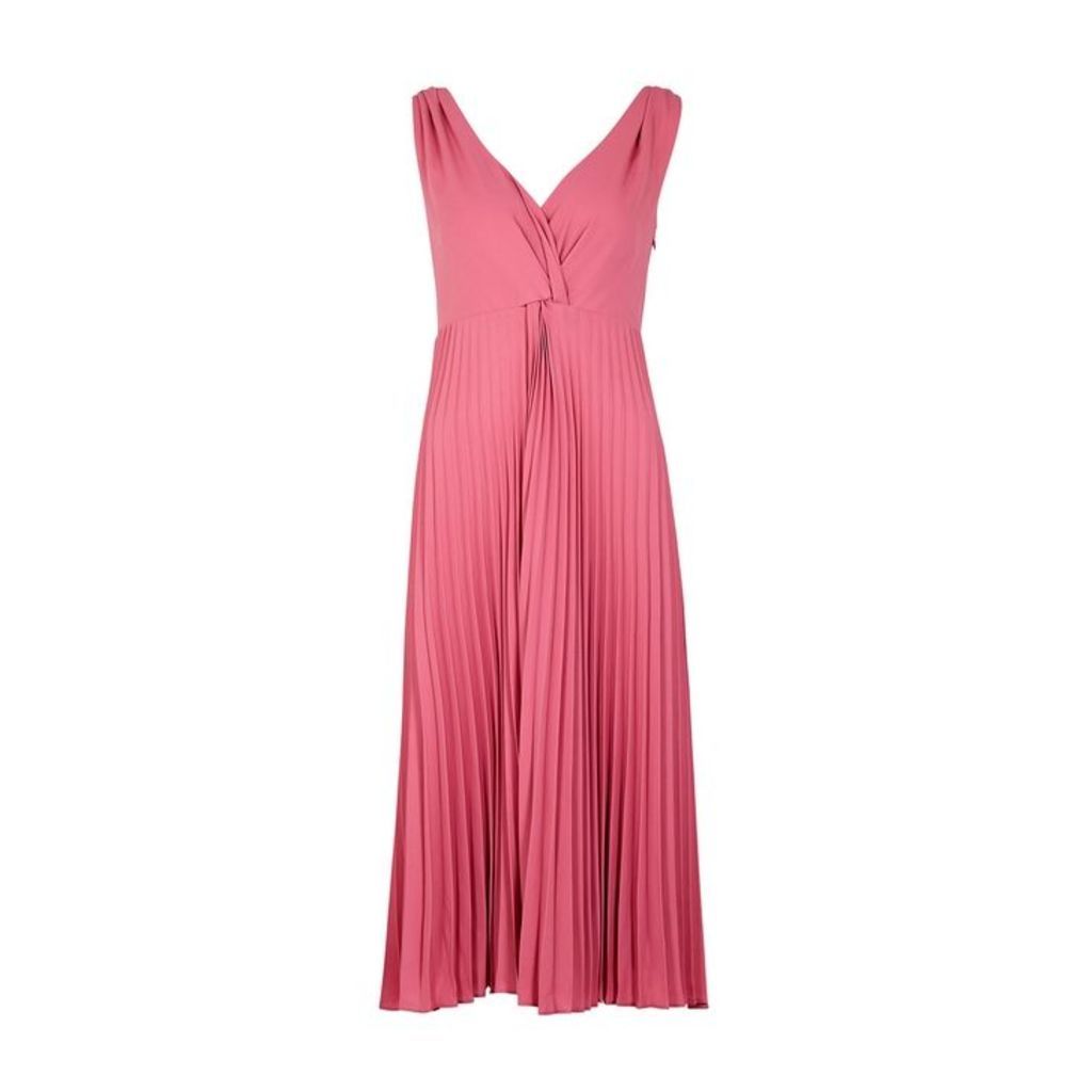 Vince Pink Twist-effect Pleated Midi Dress