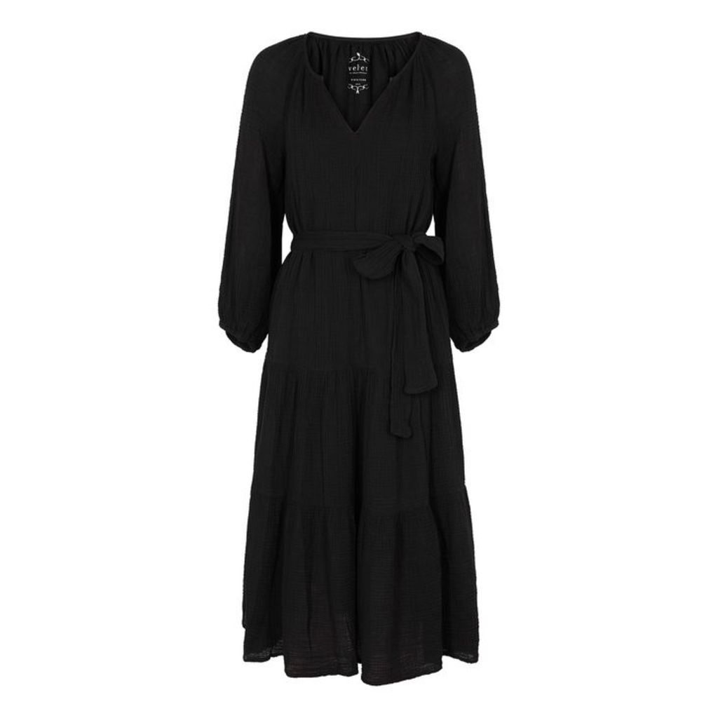 Velvet By Graham & Spencer Samar Black Tiered Gauze Midi Dress