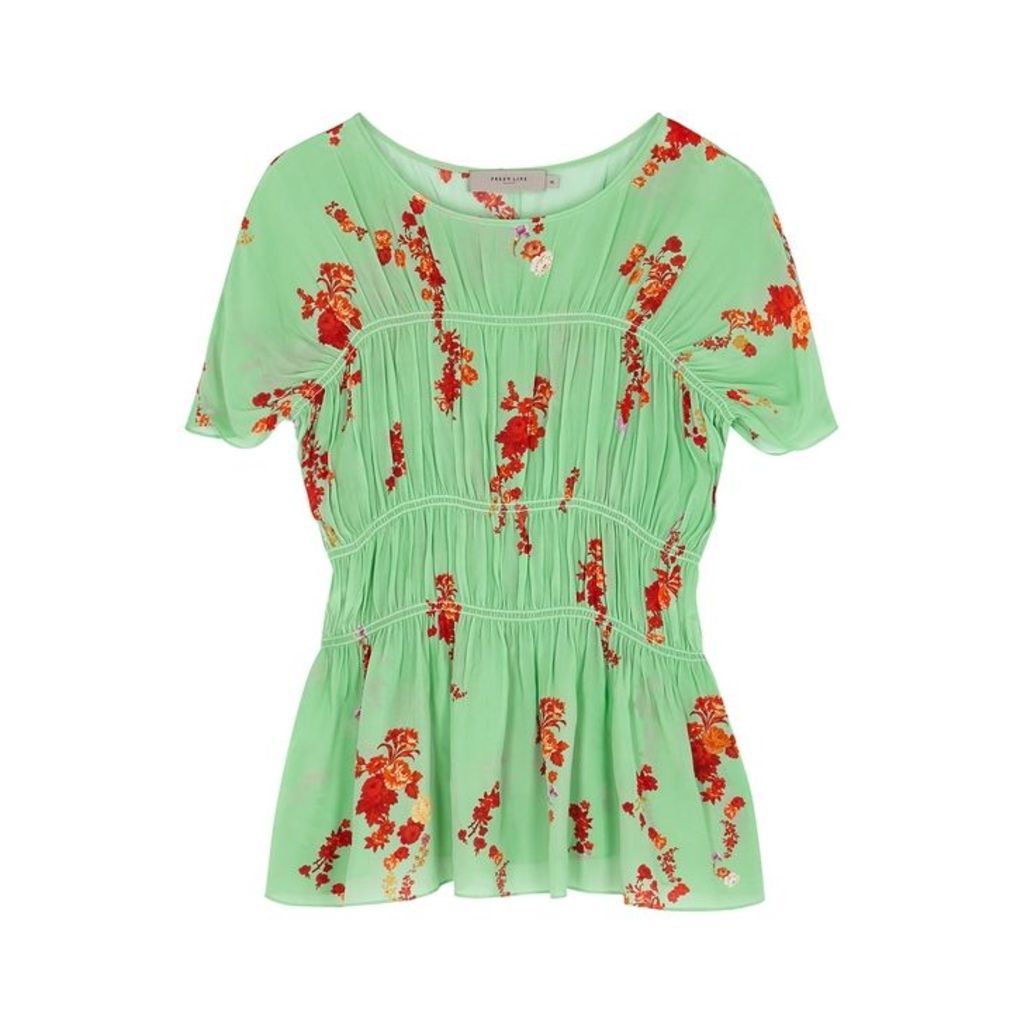 Preen Line Lilou Green Floral-print Ruched Top