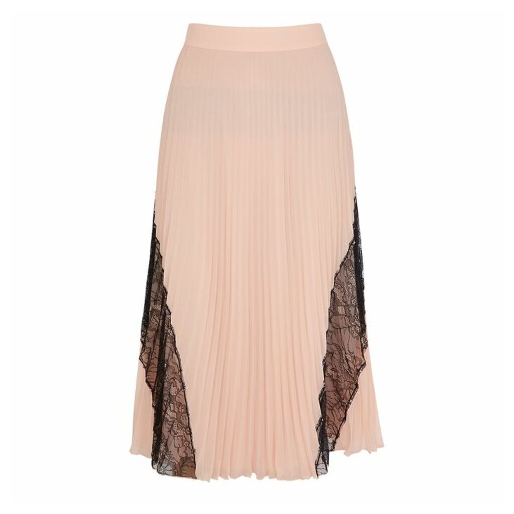 Boutique Moschino Blush Lace-trimmed Chiffon Midi Skirt