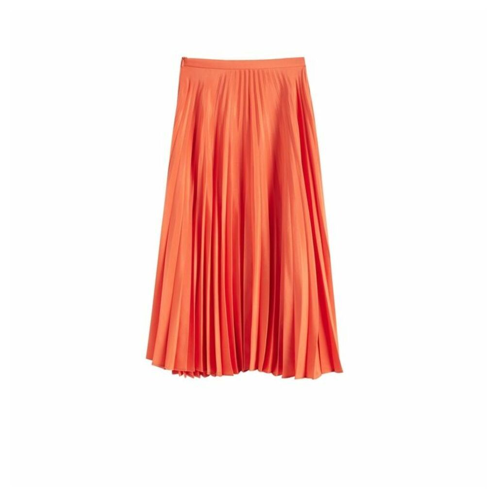 Chinti & Parker Orange Pleated Crepe De Chine Midi Skirt