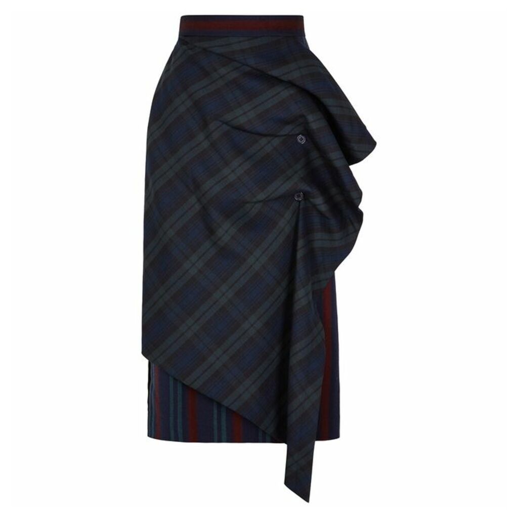 PushBUTTON Sway Striped Stretch-wool Midi Skirt