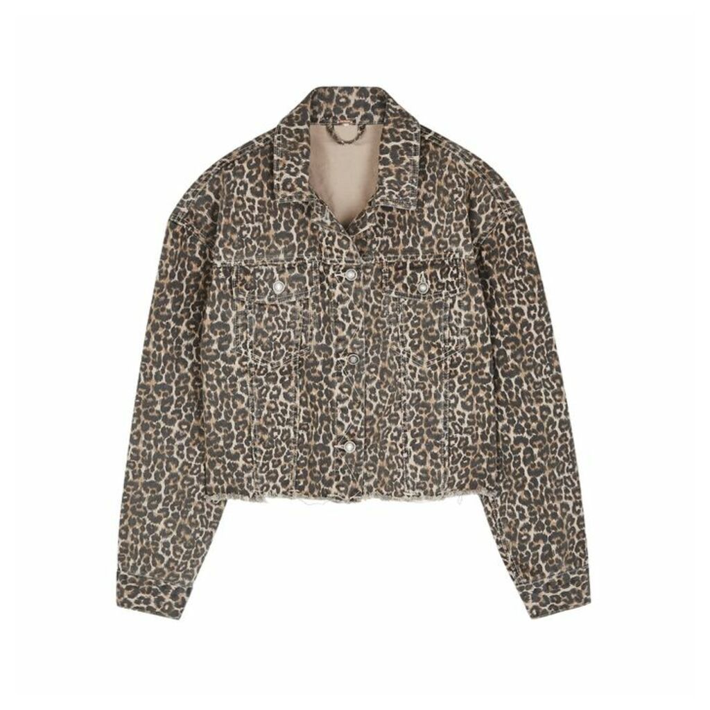 Free People Cheetah Leopard-print Cropped Denim Jacket