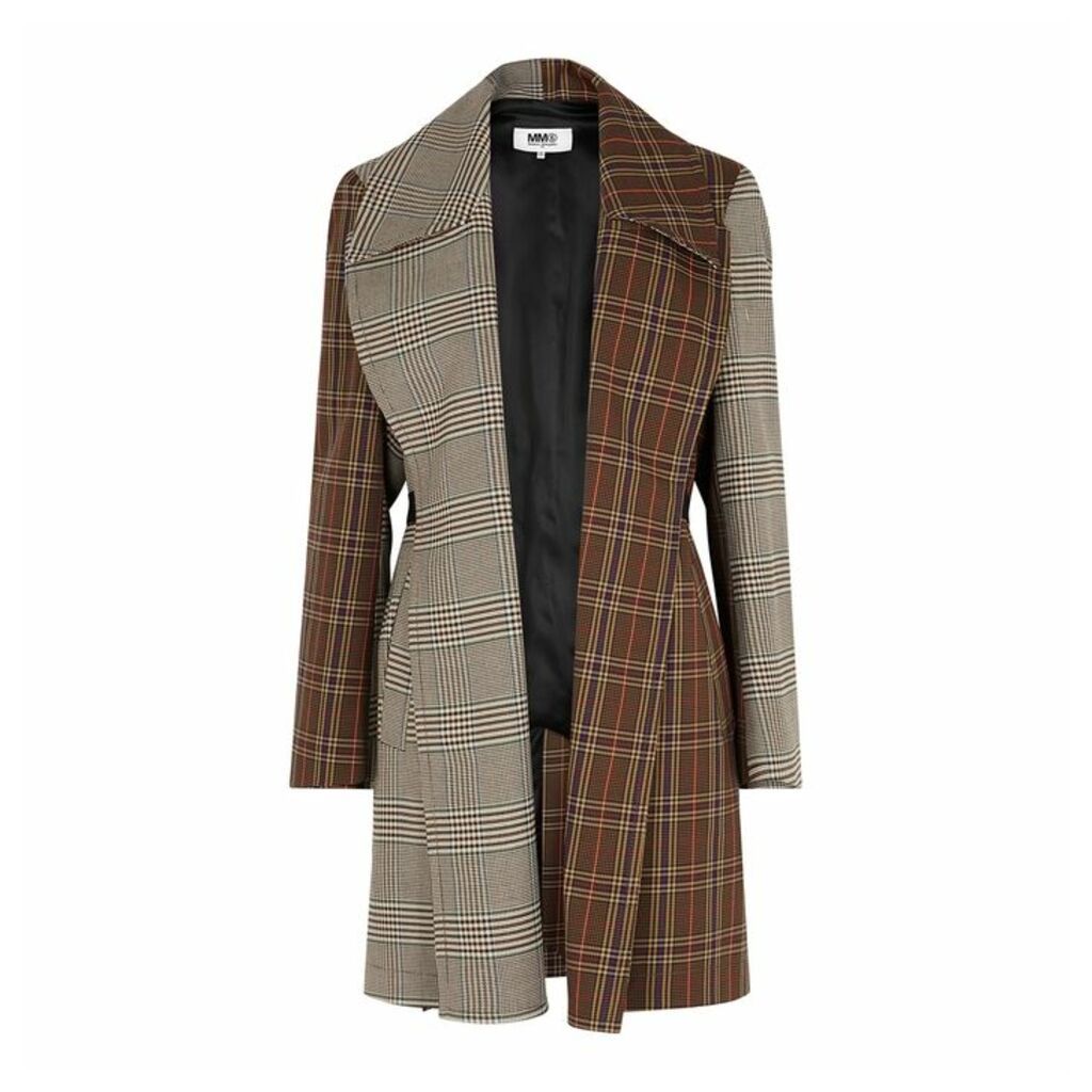 MM6 By Maison Margiela Brown Panelled Checked Coat