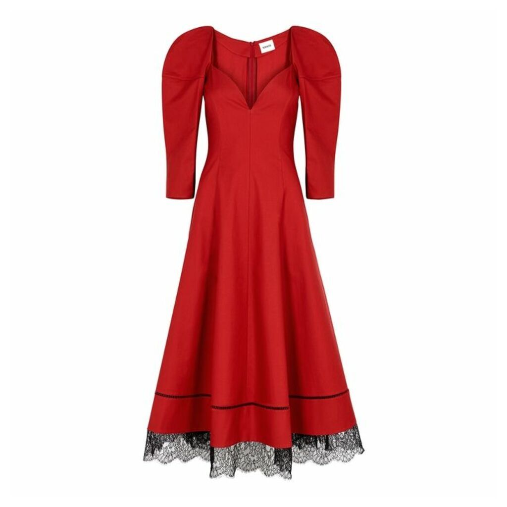 Khaite Dina Red Lace-trimmed Twill Midi Dress
