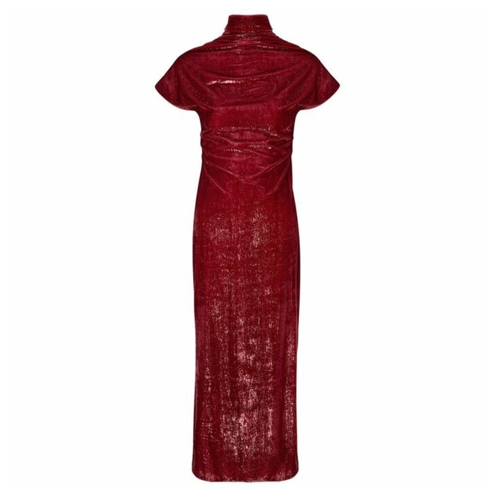 Paula Knorr Relief Red Metallic Velvet Maxi Dress