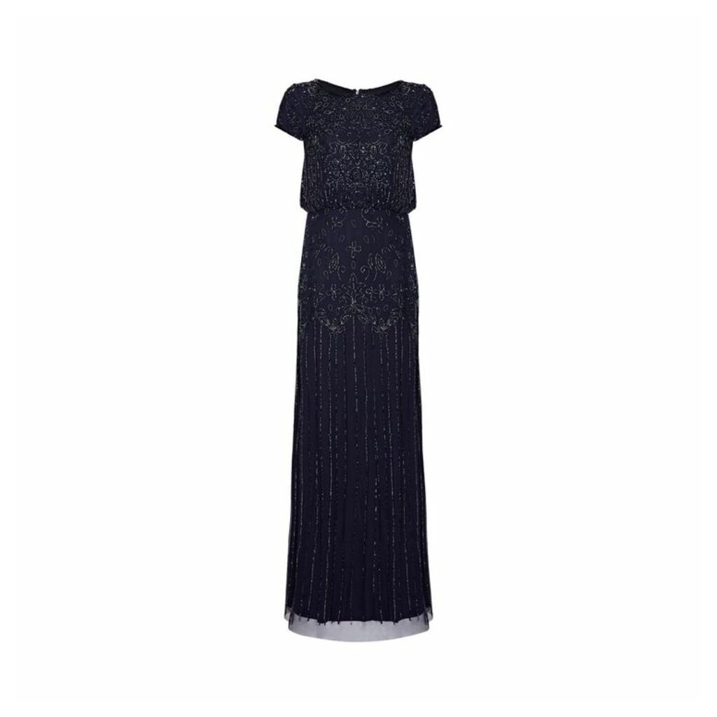 Adrianna Papell Short Sleeve Beaded Gown