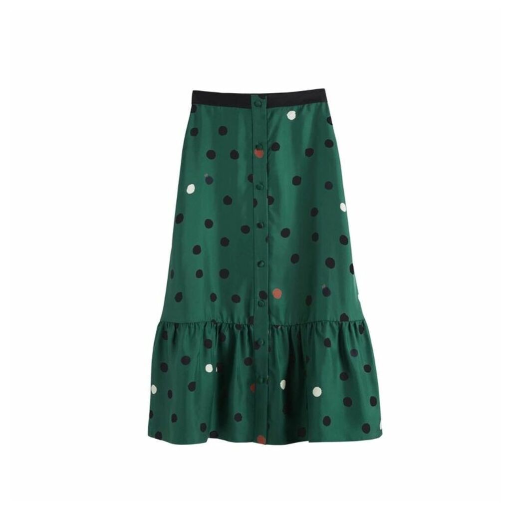 Chinti & Parker Green Painted Spot Silk-twill Skirt