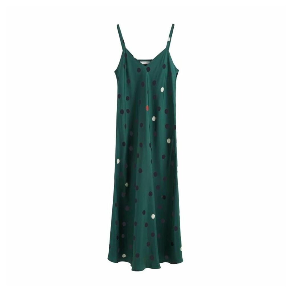 Chinti & Parker Green Painted Spot Silk Slip Dress