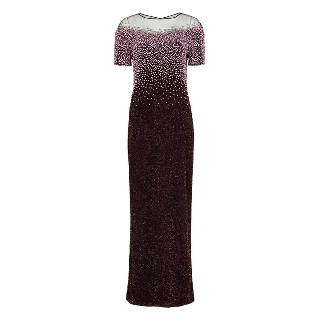 Pamella Roland Plum Bead-embellished Sequin Gown